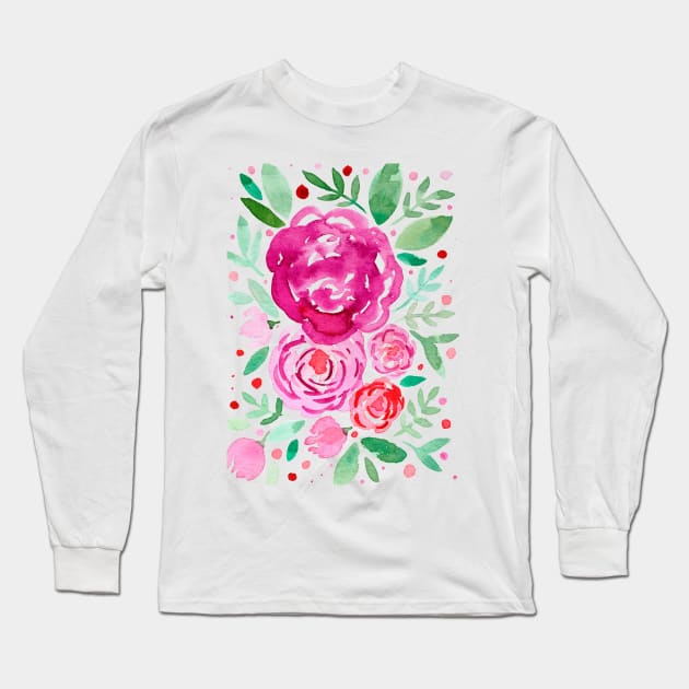 Watercolor roses bouquet - pink and green Long Sleeve T-Shirt by wackapacka